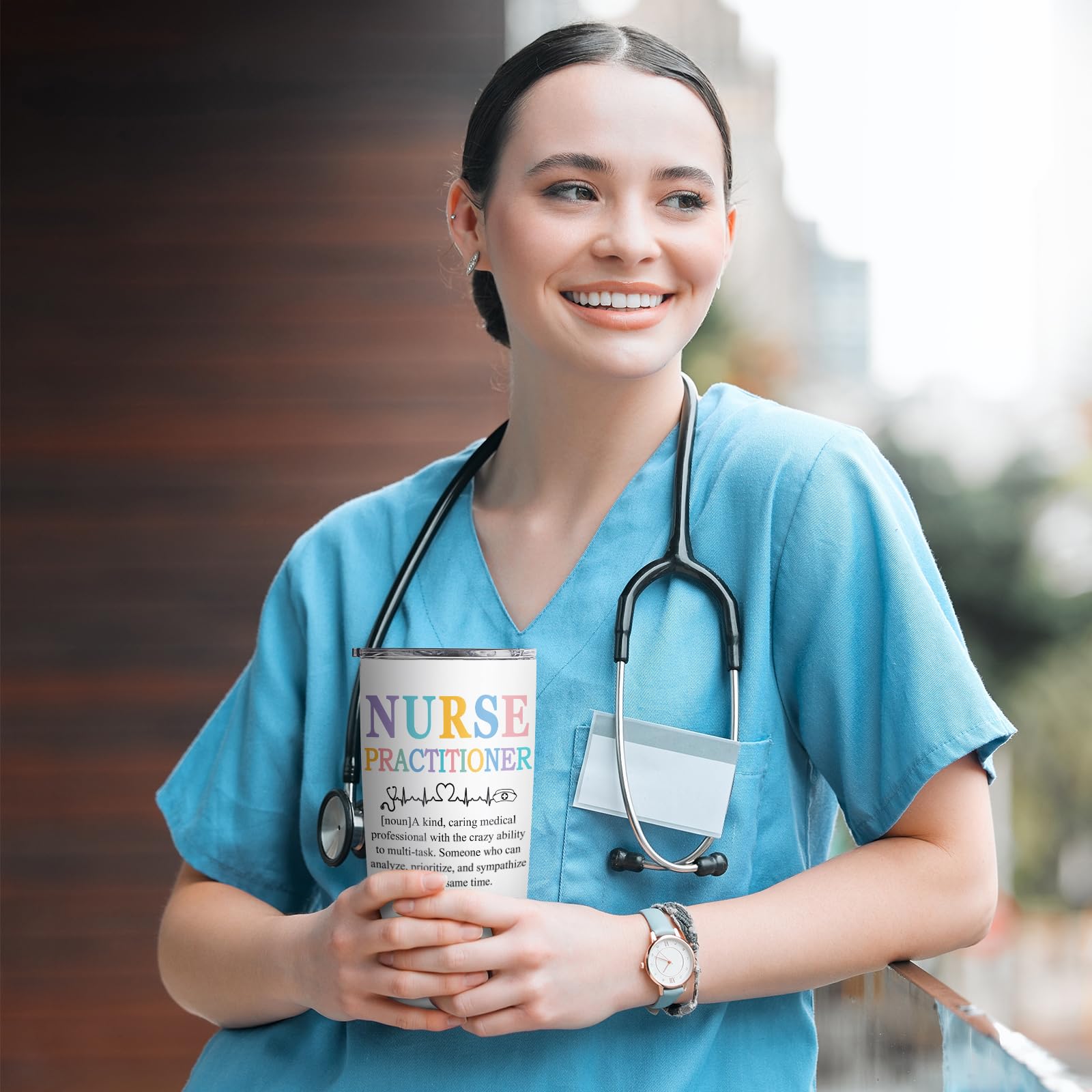 Delsakhula Nurse Practitioner Gifts for Women Nurse Practitioner Week Gift NP Gifts Insulated Stainless Steel Travel Tumbler With Lid 20 OZ