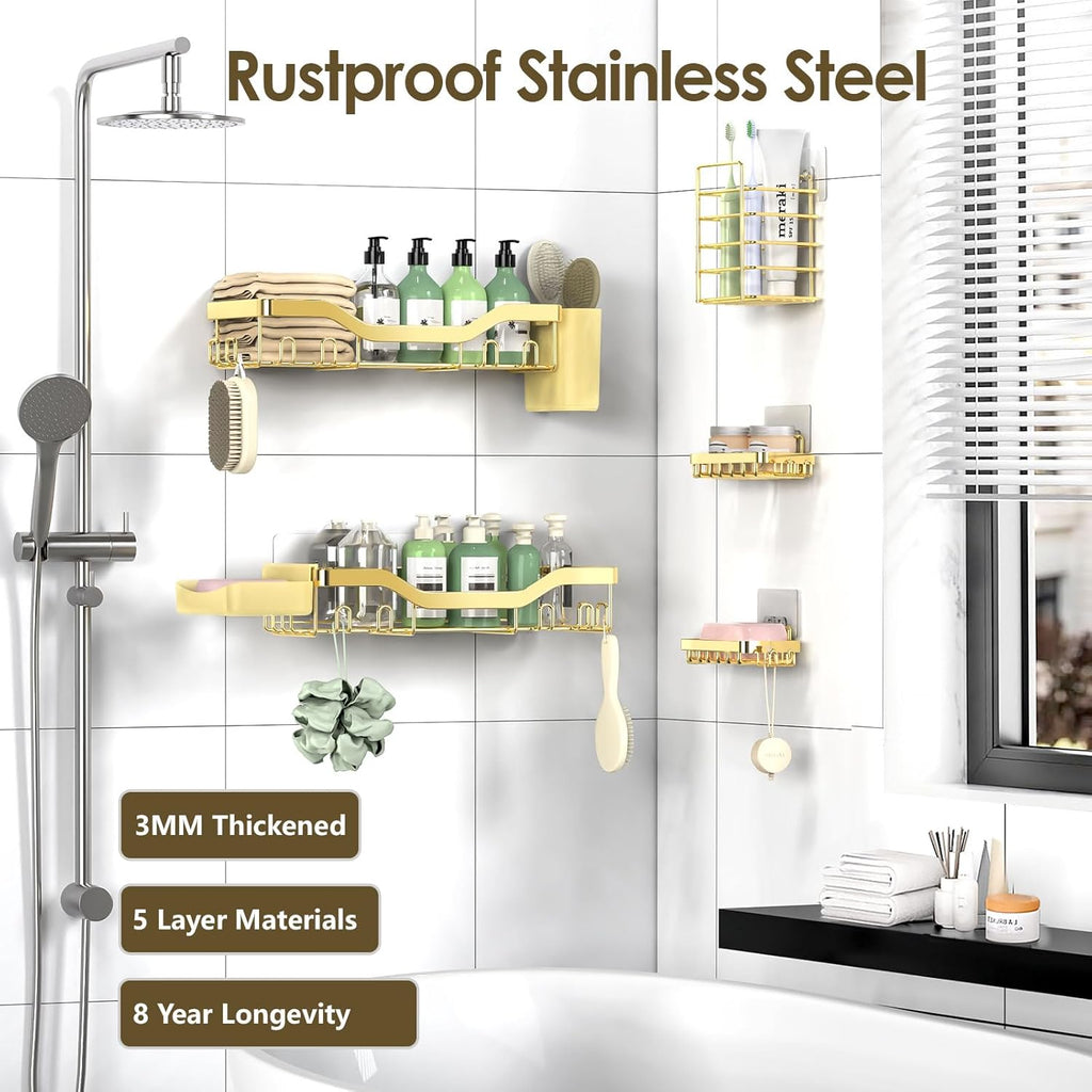 NESOMI Shower Caddy - Rustproof Stainless Steel Organizer with Large Capacity | 7-Pack No-Drill Rack Accessories