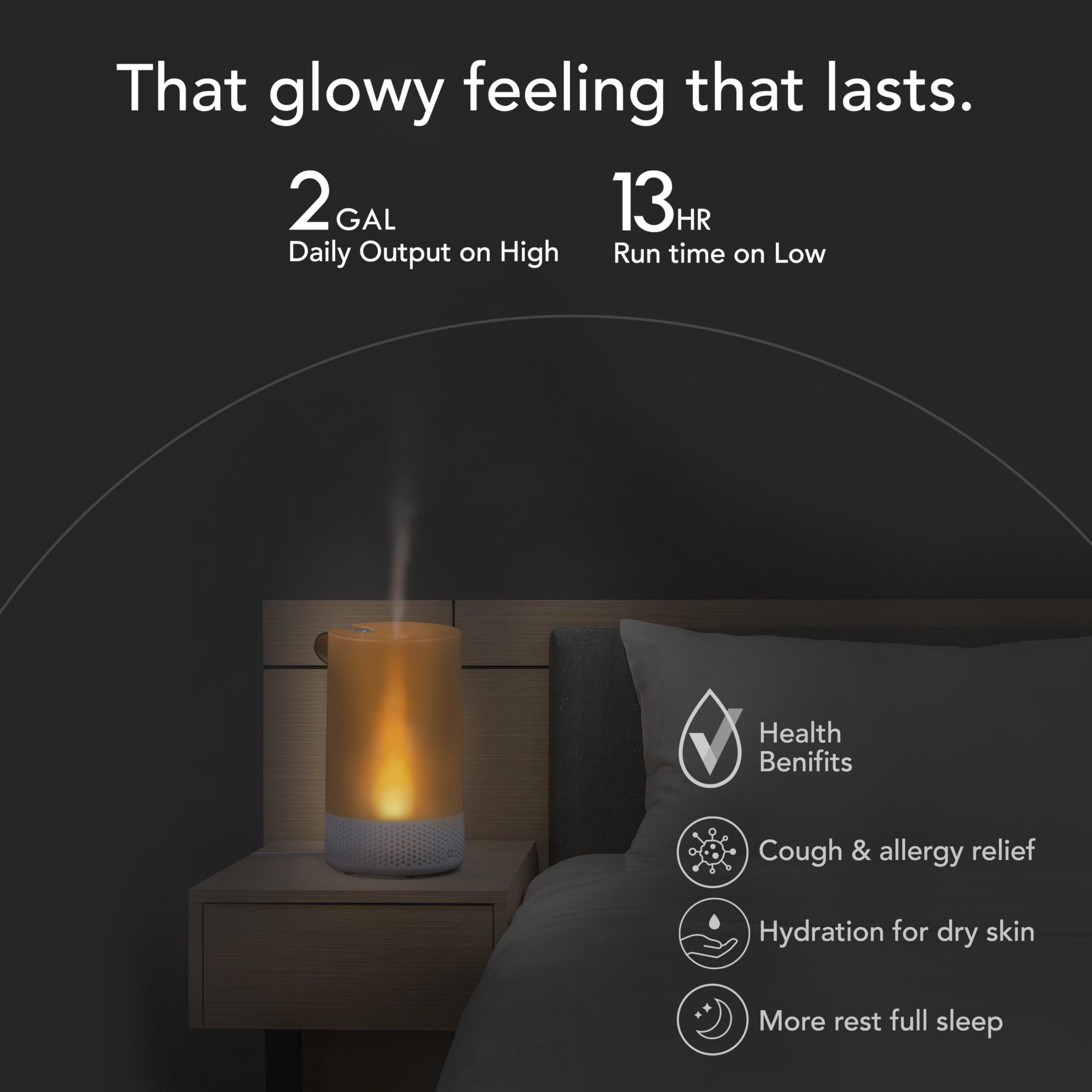 Vornado Votiv 7 Whole Room Ultrasonic Humidifier with Ambient Lighting, 2 Gallon Output, Carry Handle, Simple Refill, Touch Controls, 2 Mist Settings, Humidifier for Bedroom, Translucent White