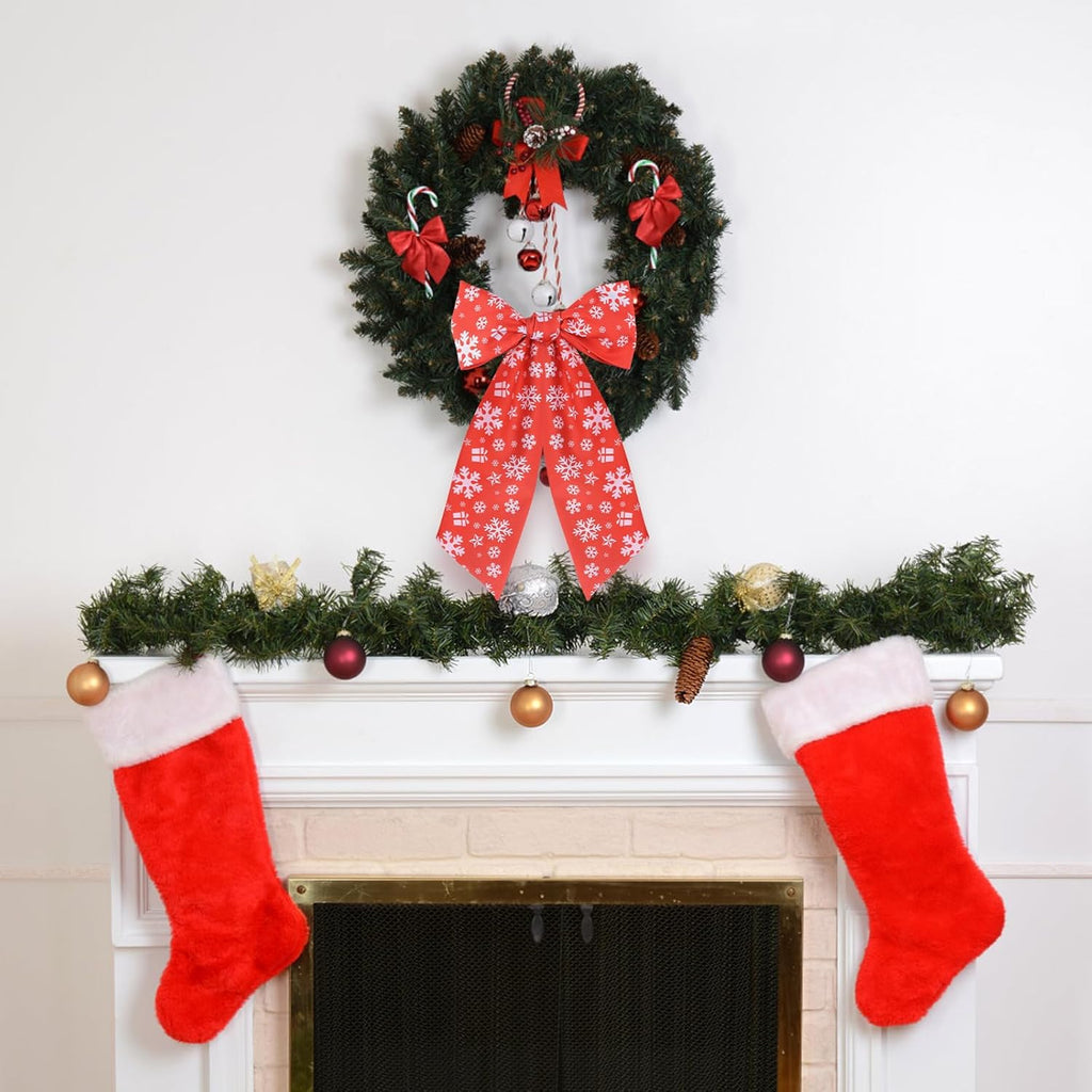 Red Satin Sash Wreath by [Brand Name] - 2pcs Christmas Bow Embroidery for Indoor/Outdoor Decor