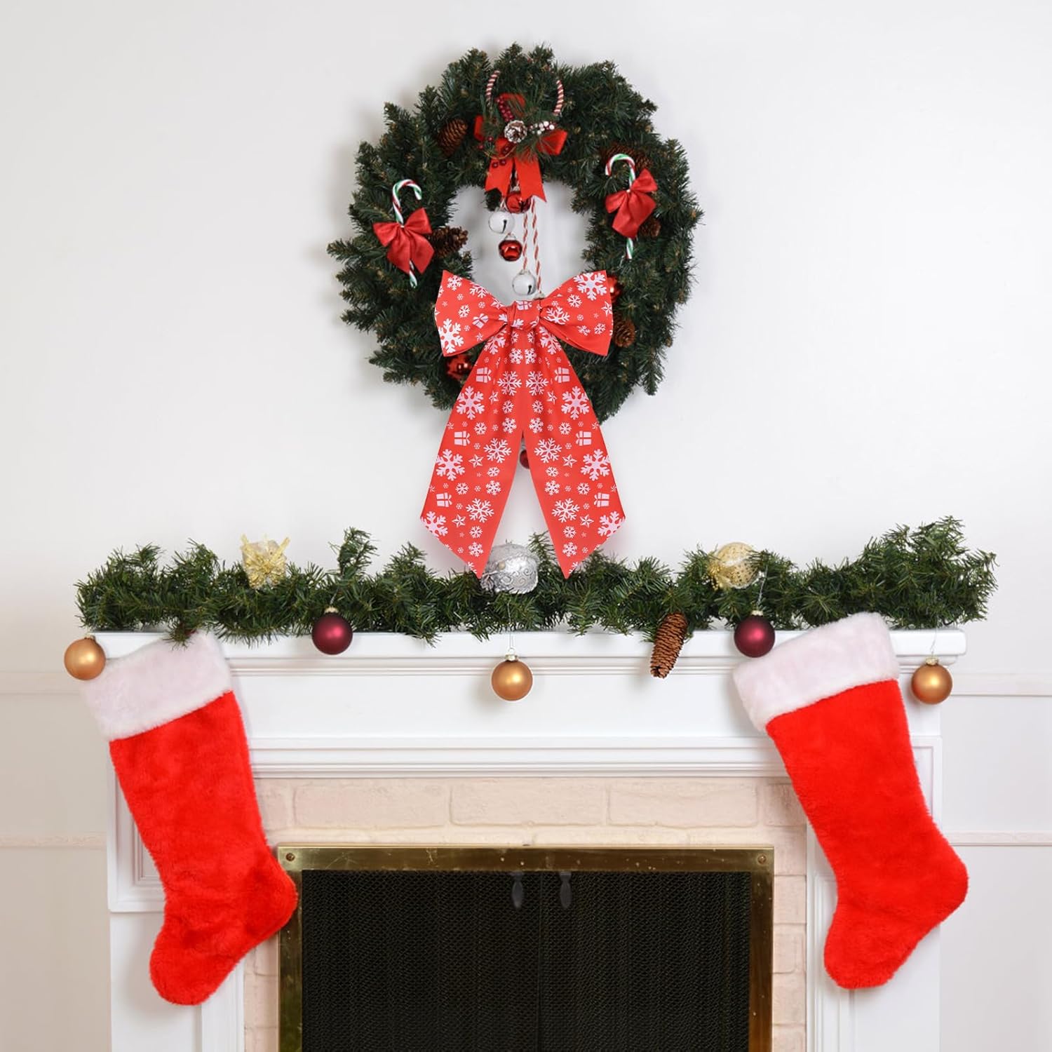 Red Satin Sash Wreath by [Brand Name] - 2pcs Christmas Bow Embroidery for Indoor/Outdoor Decor