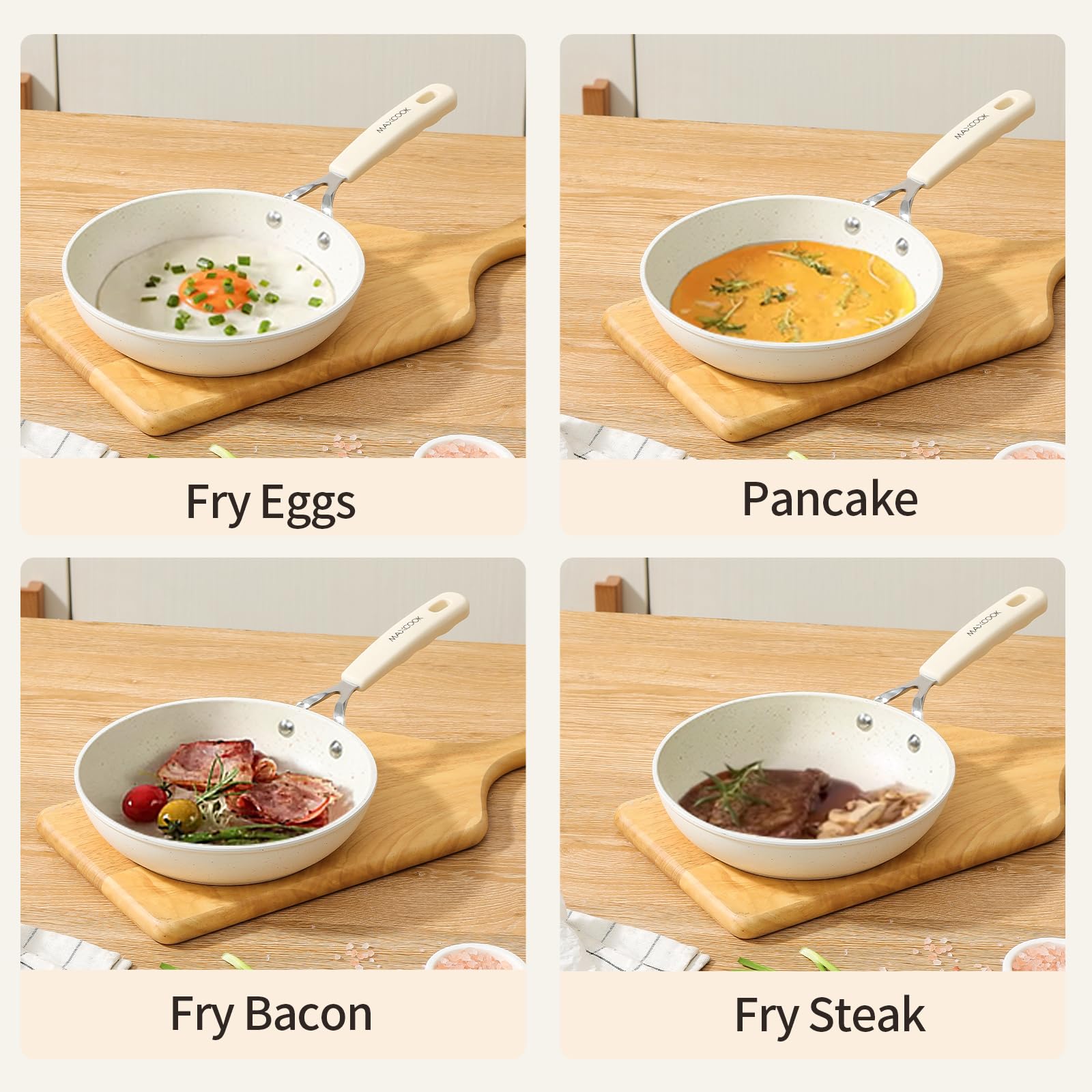 MAXCOOK Mini Nonstick Egg Pan, 6.3 Inch Omelet Pan, Small Single Serve Egg Nonstick Skillet, Medical Stone Coating Cookware with Heat-Resistant Handle (16 cm, White)