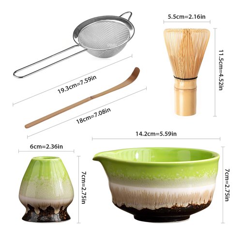 Matcha Whisk Set Ceramic Matcha Set Includes Matcha Bowl Matcha Whisk and Holder, Bamboo Scoop, Sifter, 5 Pcs Matcha Kit for Matcha Lovers