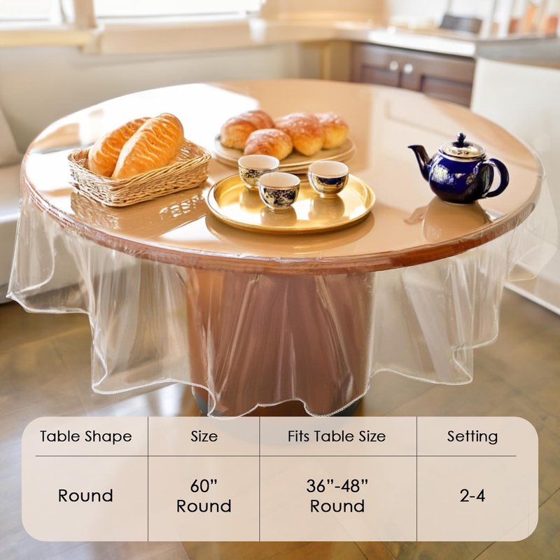Besti Round Table Plastic Covers - Spill-Proof PVC Round Tablecloth - Versatile Cover for Coffee Table, Dining - Available in 3 Size Variations (48")
