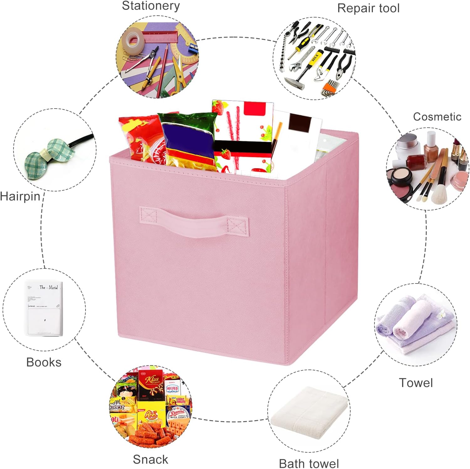 Skiennix Storage Cubes - 10.5 Inch Collapsible Fabric Bins for Organized Closets & Offices | Pink