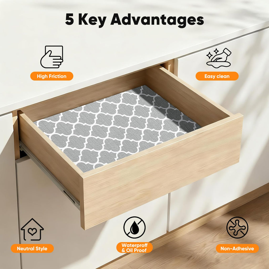 Coavas Extra Grip Thickened Shelf and Drawer Liner - Non-Adhesive Non-Slip Waterproof Mats for Kitchen Cabinets, Drawers, Shelves, Dresser & Cupboard, Easy Cut DIY (Gray, 24IN x 20FT)
