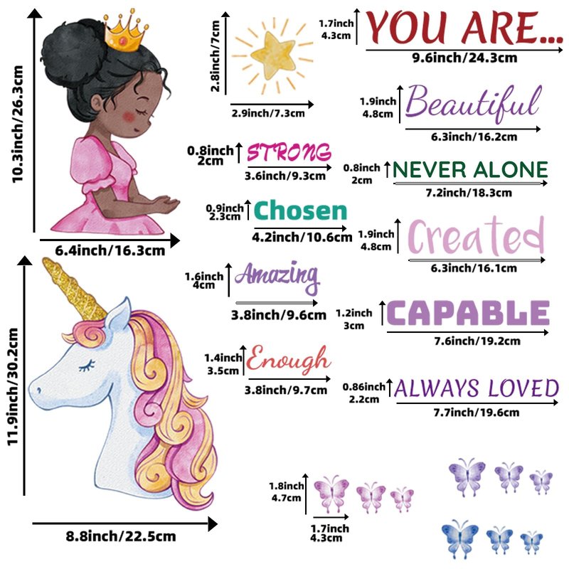 Suplanet Unicorn Wall Decals for Girls Bedroom, Black Girl Wall Stickers, Toddler Black Girl Room Decor, Unicorn Wall Stickers for Girls Room
