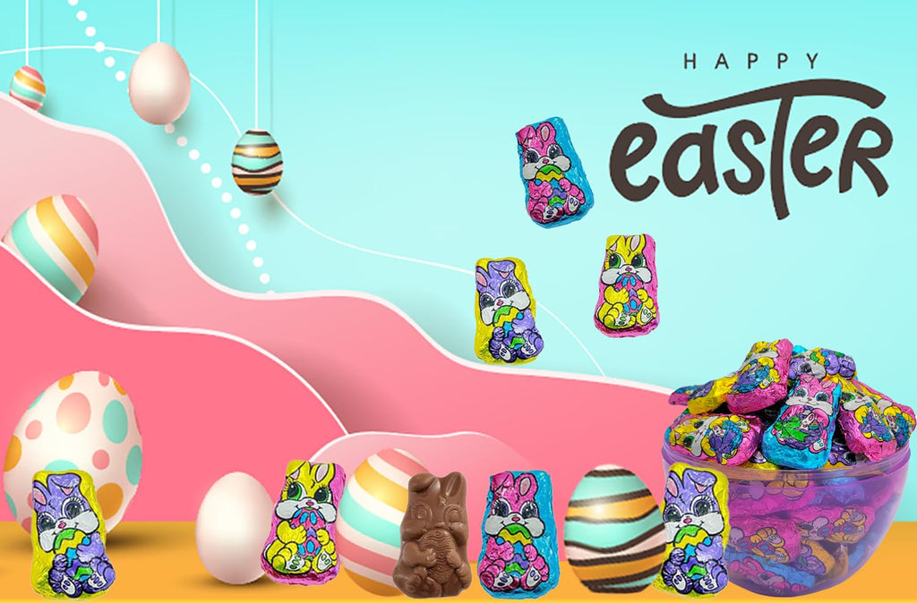 Smooth & Creamy Easter Bunnies by [Brand Name] - Individually Wrapped Multicolor Foils | 1 Pound Party Bag Fillers