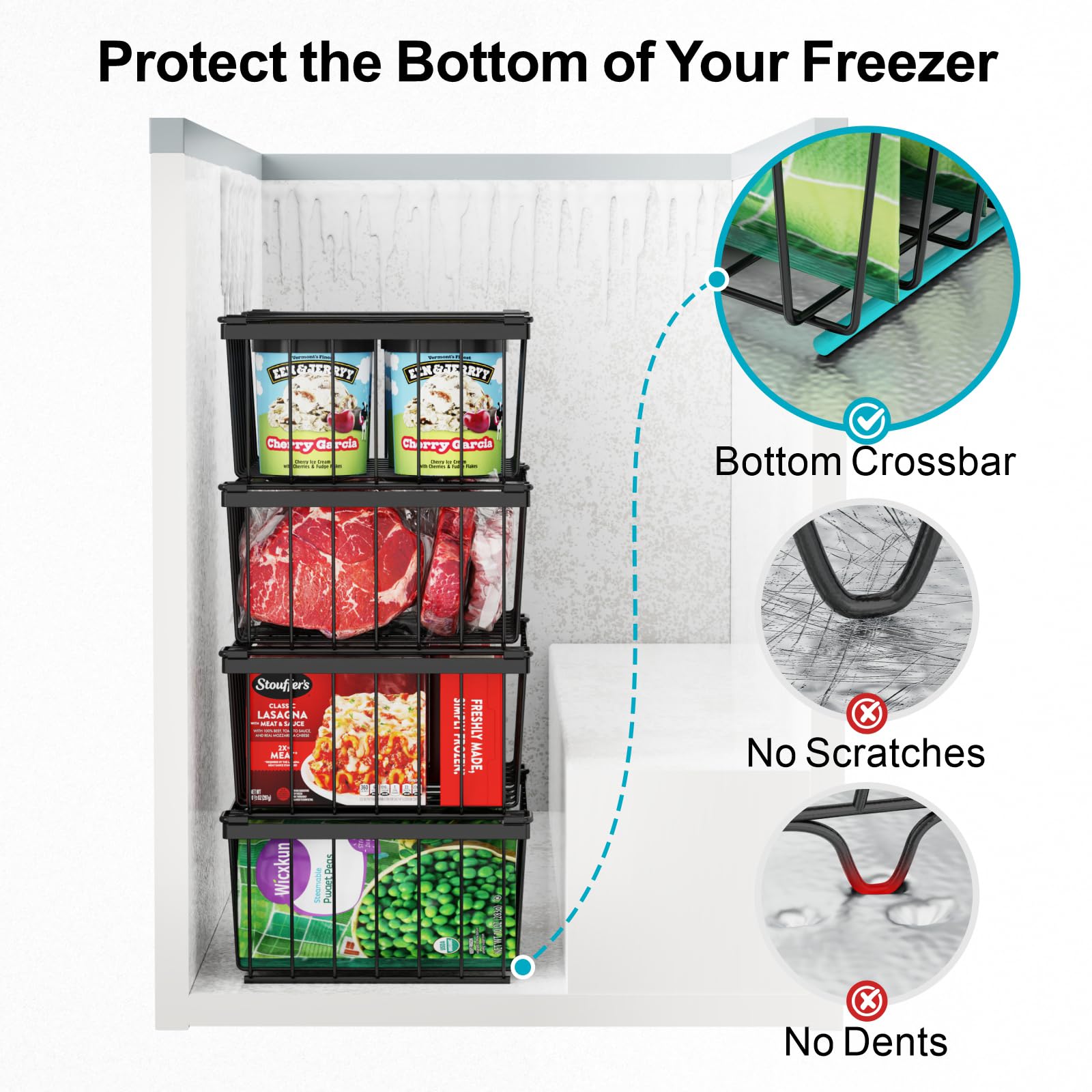 iSPECLE Deep Freezer Organizer, 8 Pack Wire Baskets for 5 Cu.Ft Chest Freezer & Upright Freezers (Over 8.5 Cu.Ft), 14" x 9.4" Stackable Heavy Duty Storage Bins Easy Access to Sort Meat, Black