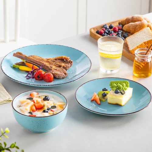 vancasso Navia Dinnerware Sets, Stoneware Plates and Bowls Sets, Dinner Salad Dessert Plates and Cereal Bowls Set, Dishes Set for 4, Spray Spot Patterned, Multi-Color