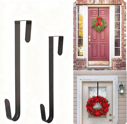 10 Inch Metal Wreath Hanger by [Brand Name] - Over The Door Hook for Christmas Decor | Black
