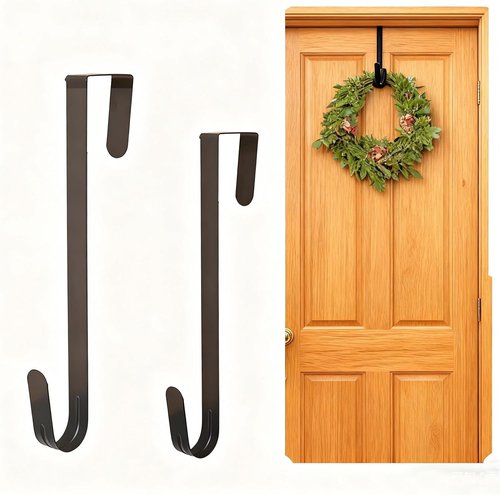 10 Inch Metal Wreath Hanger by [Brand Name] - Over The Door Hook for Christmas Decor | Black