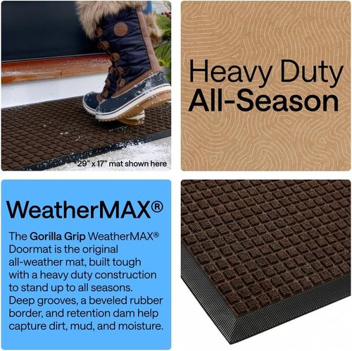 GORILLA GRIP Waterproof All-Season WeatherMAX Doormat - 72x24 Natural Rubber, Stain & Fade Resistant, Easy Clean