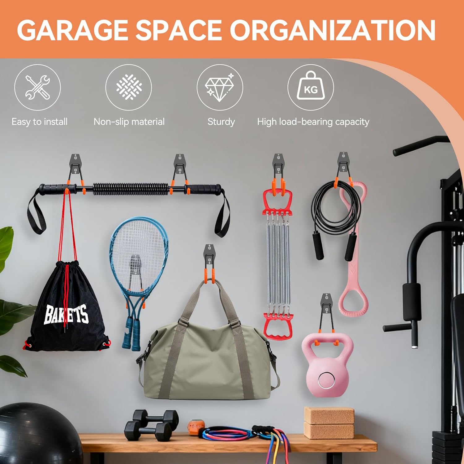 Skiennix Heavy Duty Garage Hooks - 14 Pack Utility Steel Wall Mount Tool Organizer for Bikes, Ladders & Garden Tools
