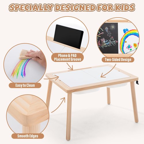 SOOPURKIDS Sensory Tables for Toddlers,Kids Table with 3 Storage Bins, Activity Table with 7 Sand Toys, Indoor/Outdoor Play Sand Table, Gifts for Boys and Girls