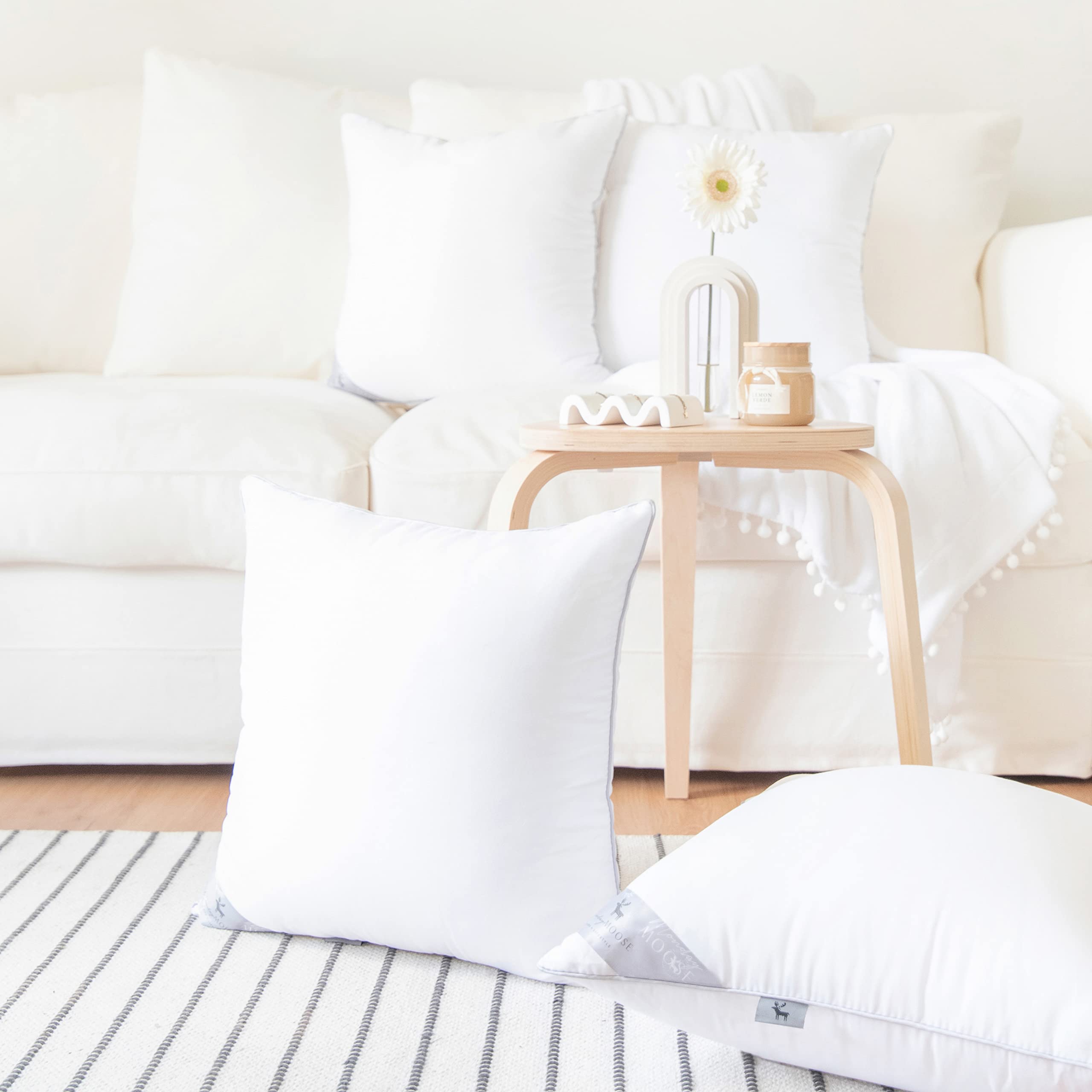 MONDAY MOOSE Throw Pillow Inserts, Set of 4 White Soft Microfiber Piping Designs, Square Pillows for Bed, Couch, Sofa (4-Pack, 20x20 inch)