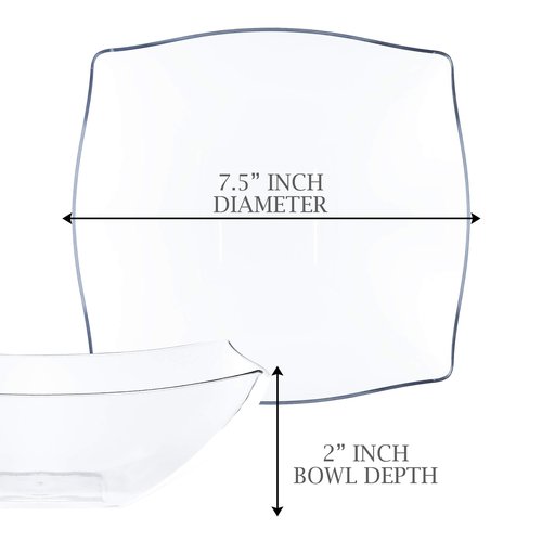 PLASTICPRO Disposable 32 ounce Square Serving Bowls, Party Snack or Salad Bowl, Medium, Plastic Crystal Clear Pack of 4