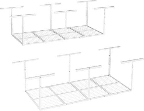 FLEXIMOUNTS 3x8 Overhead Garage Storage Rack - Heavy Duty Adjustable Ceiling Organizer | 2 Pack, White
