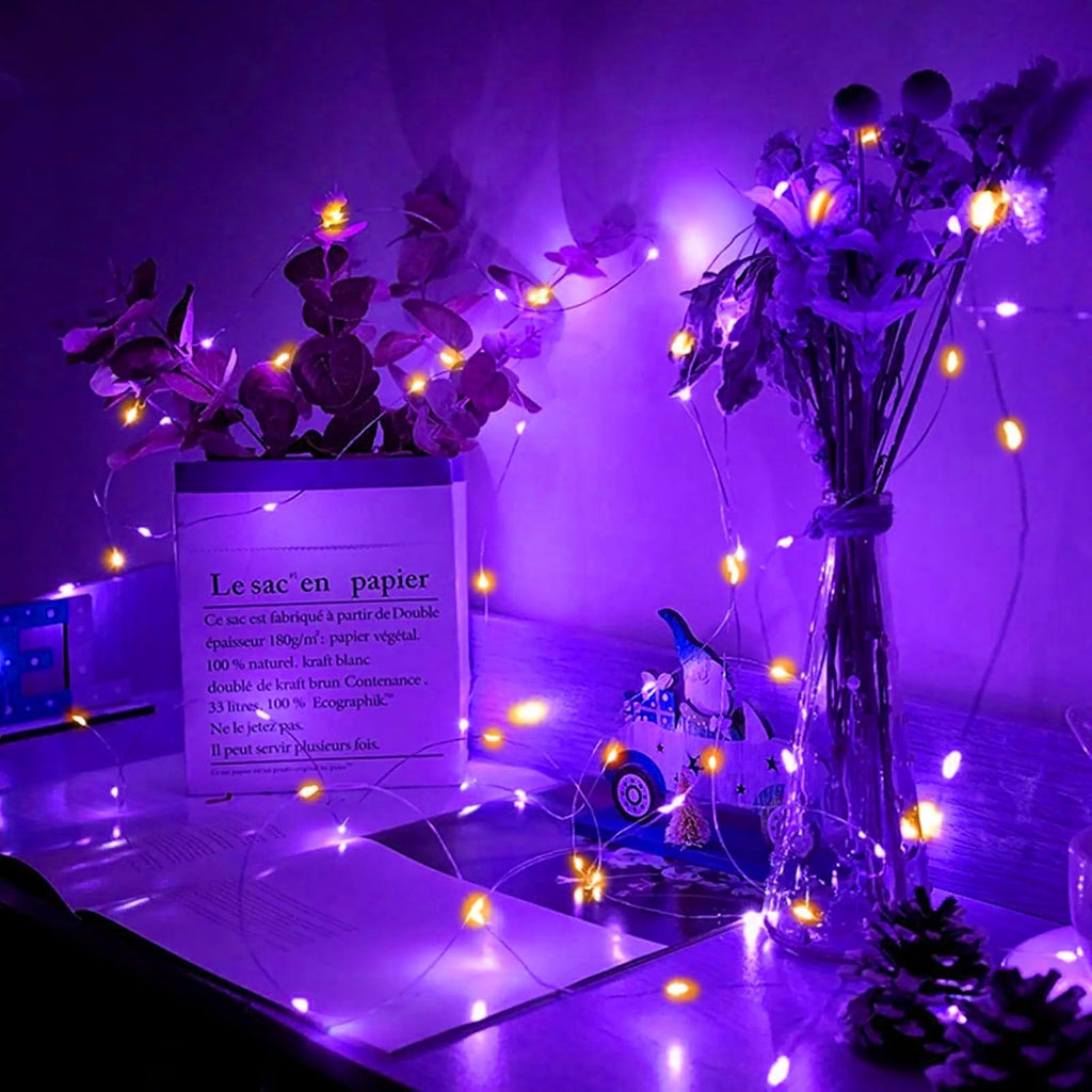 Skiennix 20 LED Fairy Lights - 7Ft Battery Operated Waterproof Twinkle String Lights | Orange & Purple for Parties, Weddings, and Holidays