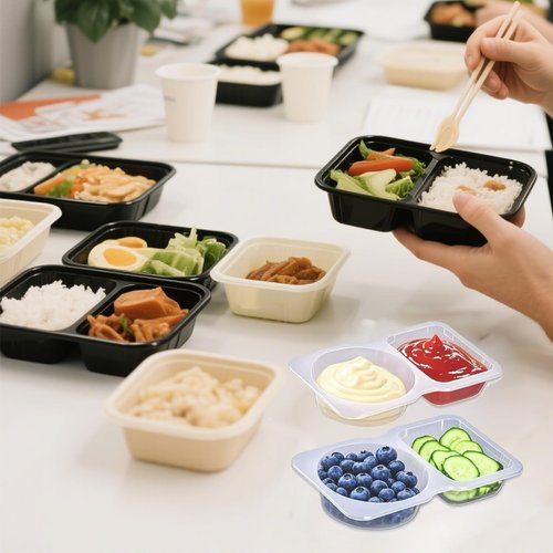 25-Pack Reusable Snack Containers with Lids, 2-Section Snack Box for Portion Control, Plastic Food Storage, Adult Meal Prep & Outdoor Dipping Containers