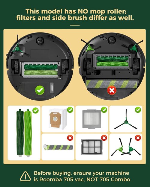 iRobot Roomba Max 705 Replacement Parts Kit - 2 Main Brushes, 6 Side Brushes, 6 Dust Bags, 4 Filters