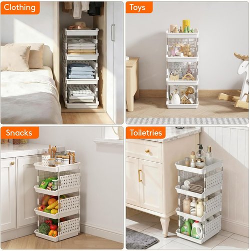 Lifewit Stackable Storage Baskets - 4-Tier Multifunctional Organizer for Kitchen, RV & Bathroom | 13.8"D x 11.8"W x 28.3"H, White