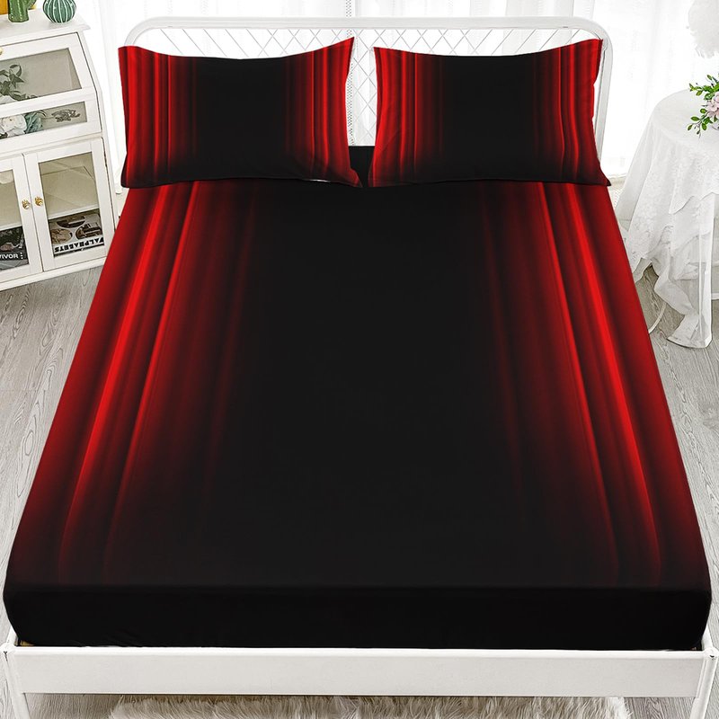 Axolotl Red and Black Sheet Set Twin Size, Abstract Ombre Decor Bed Sheets, Metallic Modern Sheets for Adults Men Women - 1 Flat Sheet, 1 Fitted Sheet, 2 Pillowcases
