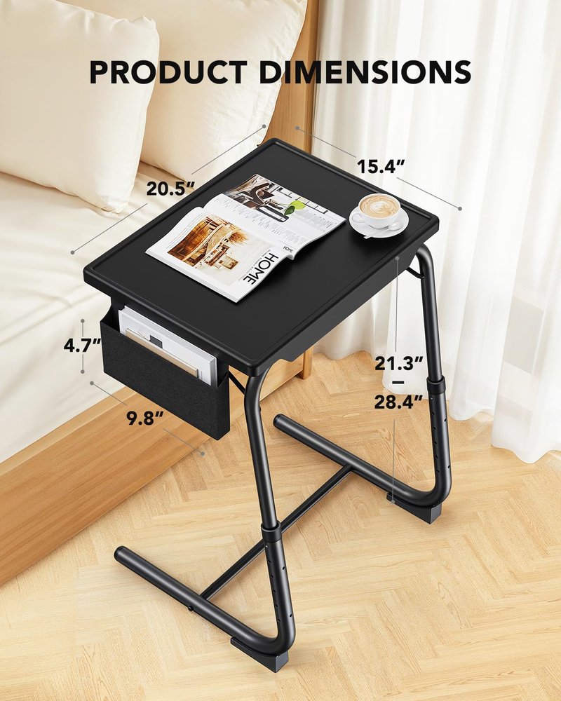 HUANUO TV Tray, Adjustable TV Dinner Tray Table, 20.5 x 15.4 inch Folding Tray Table with Storage Pocket, 6 Height Settings, 3 Angle Adjustments, Comfortable Tray Tables for Bed & Sofa, HNTT04B