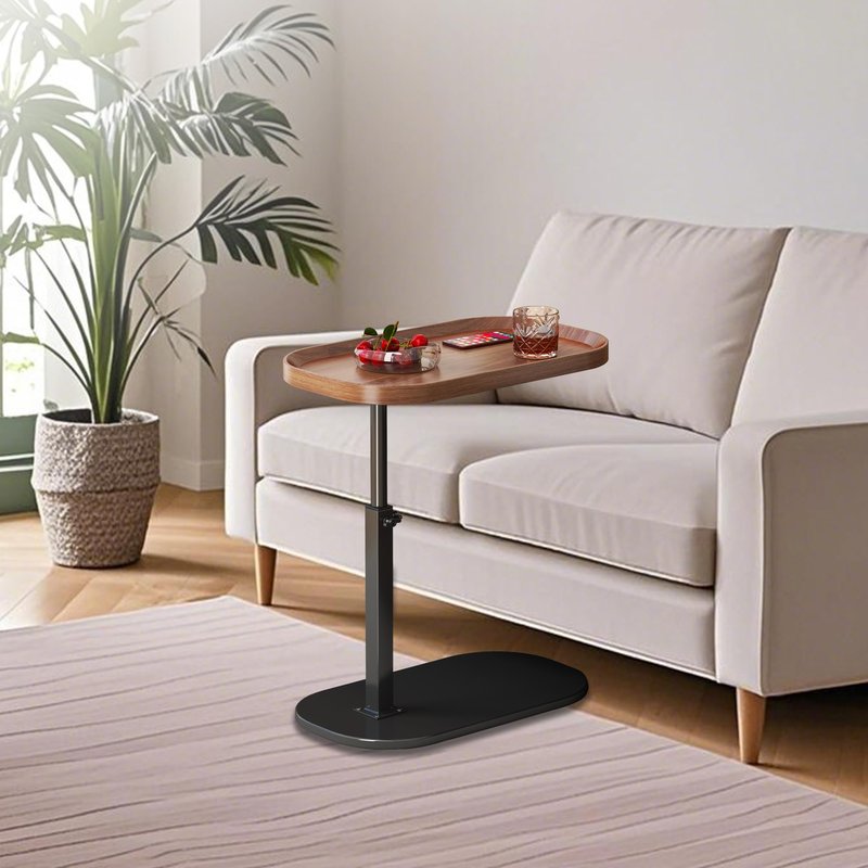 YunMeoCool Adjustable Height C Shaped Side Table, Couch Tables That Slide Under, C Side Table Raised Edge, 360°Swivel C Shaped End Table, Small Coffee C Table, End Table for Sofa/Bed/Bathtub