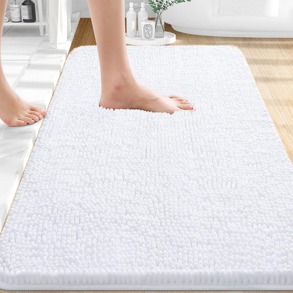 OLANLY Bathroom Rugs - Extra Soft Chenille Bath Mats | Quick-Dry, Machine Washable, 30x20, White