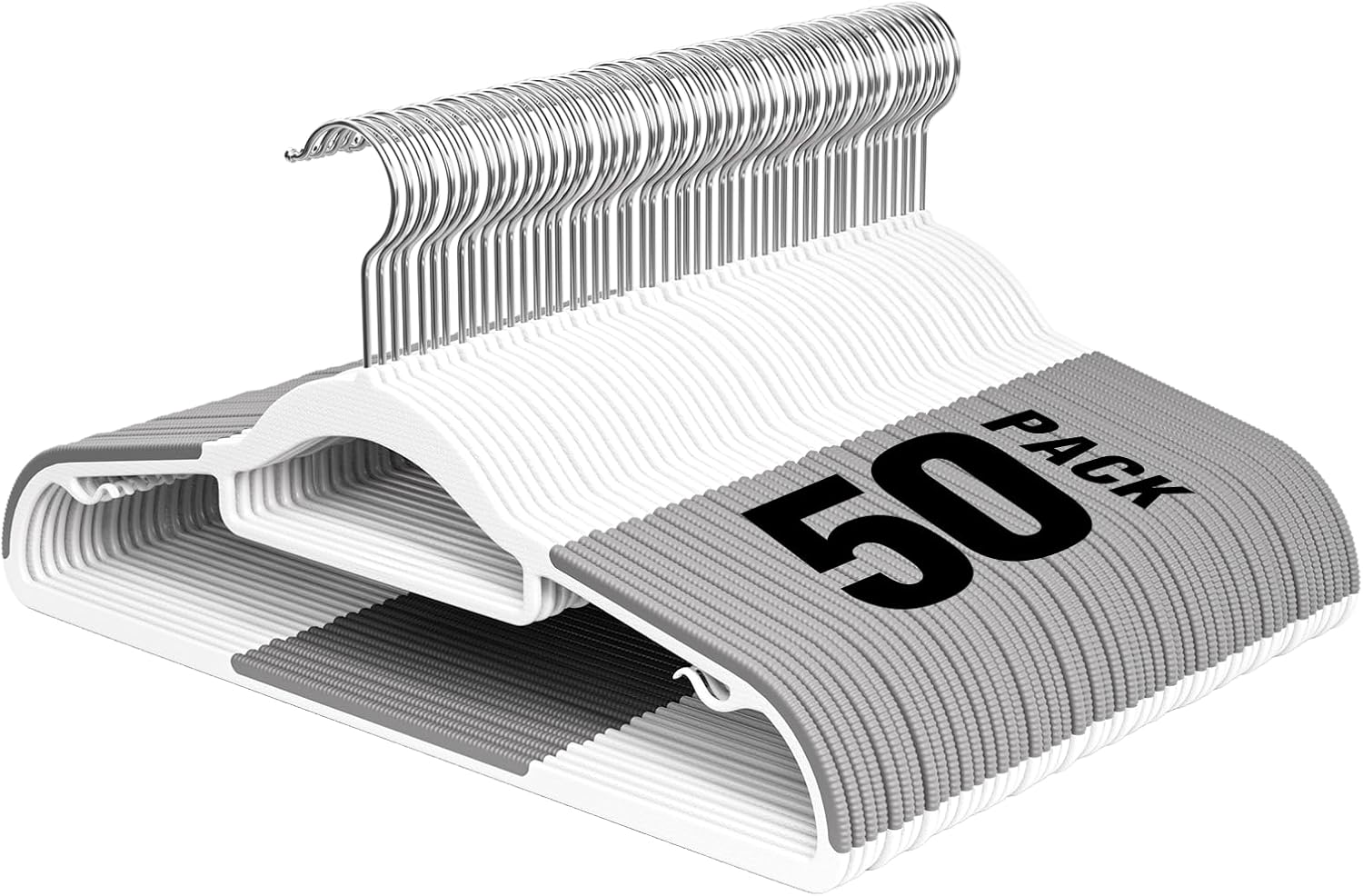 Plastic Hangers 50 Pack - Heavy Duty 16.5 in Non-Slip Clothes Hangers with 360° Swivel Hook | White & Dark Gray