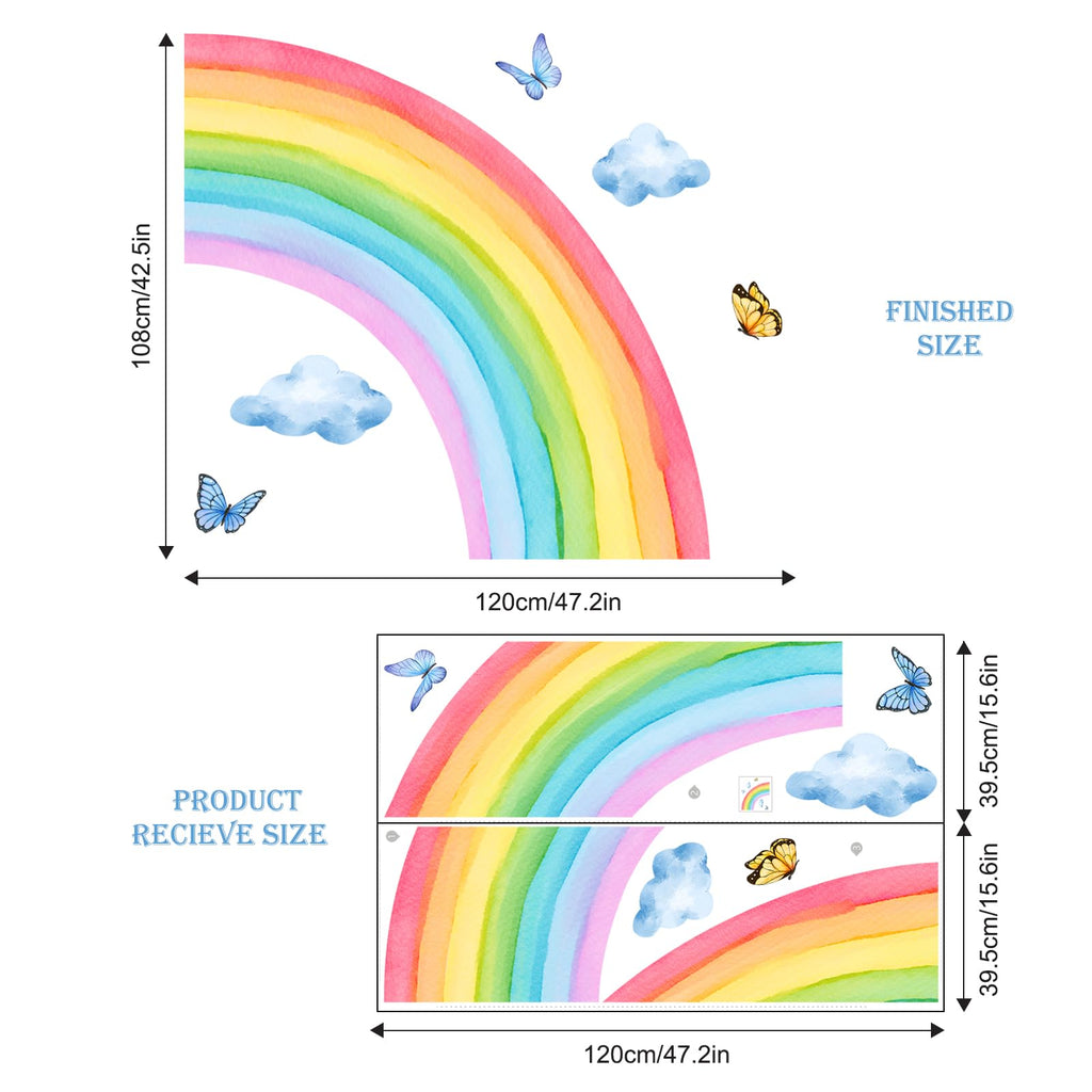 Supzone Large Rainbow Cloud Butterfly Wall Stickers Toddlers Girl Bedroom Wall Decals DIY Vinyl Mural Art for Baby Nursery Bedroom Playroom Home Decoration