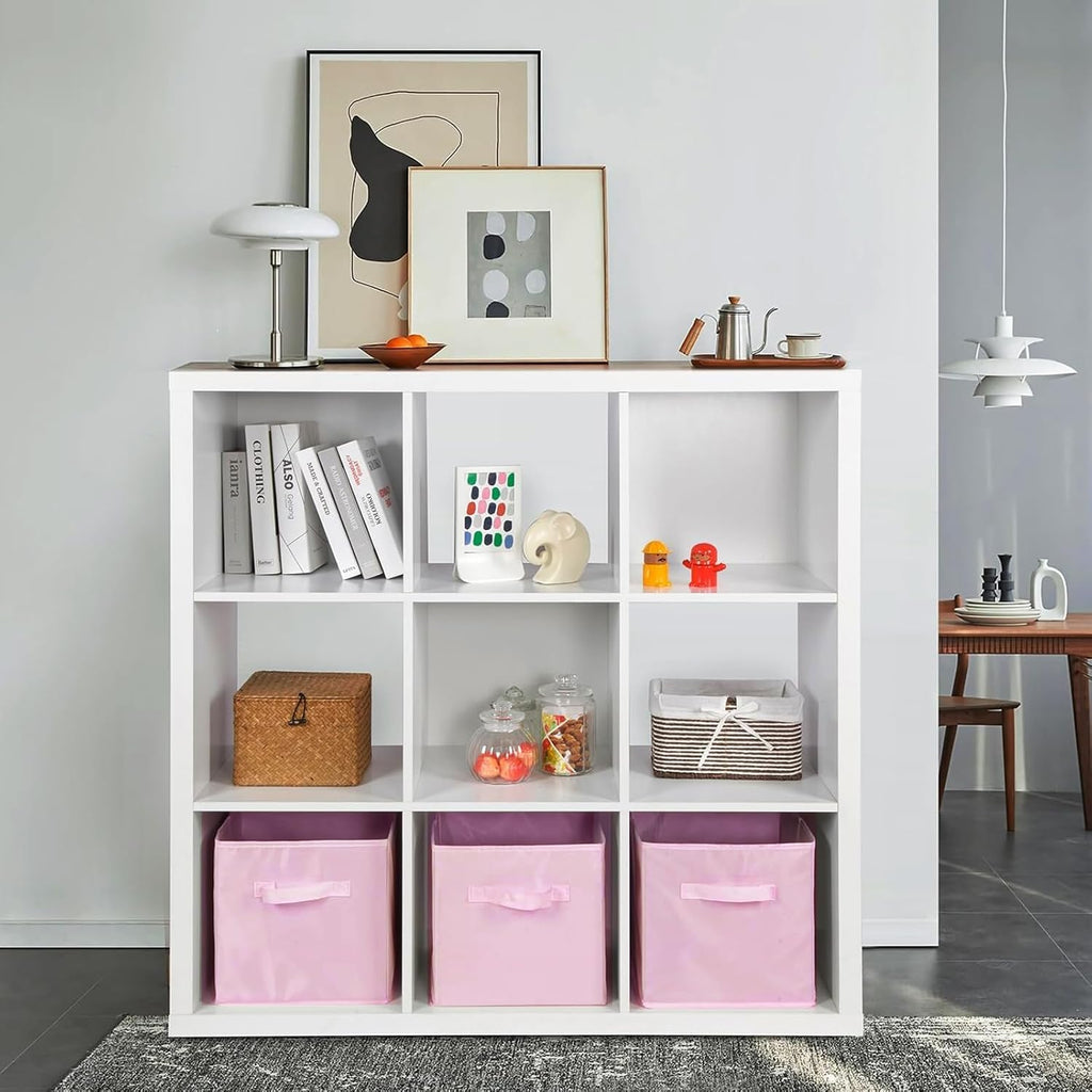 Skiennix Fabric Storage Bins - 6 Pack Collapsible Cube Organizer for Closet & Living Space | Foldable Pink Boxes with Handles (11 Inch)