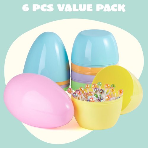 JOYIN Jumbo Easter Eggs - 10" Pastel Plastic Fillable Eggs | 6PCS for Treats, Party Favors, and Decorations