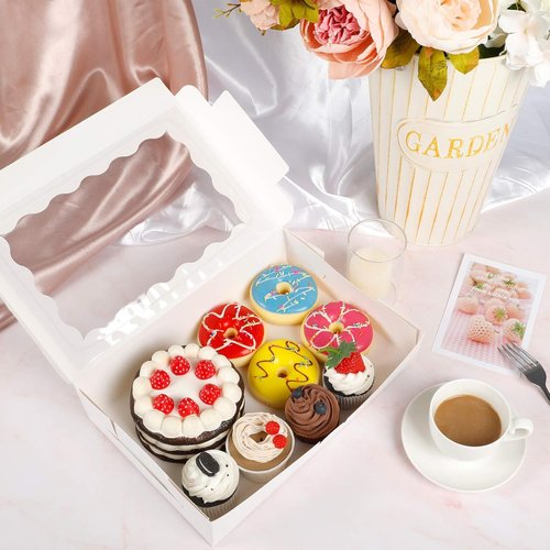 Moretoes Bakery Boxes - 15 Pcs Cookie Boxes with Window | 12x8x2.5 Inches for Treats & Desserts