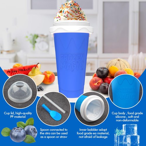 Jairuty 2PCS Slushie Maker Cup, Quick Frozen Magic Cups for Homemade Milk Shake Ice Cream Maker, Double Layer Squeeze Slushy Maker Cup, Birthday Gifts for Kids,Friends,Family (Blue+Green, 350ML)