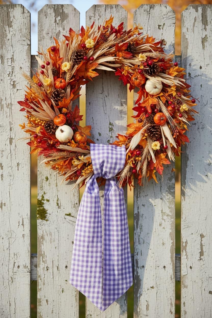 Skiennix Wreath Sash - Elegant Purple & White Checkered Plaid Bow Ribbon Bundle | 2 Pack (5.12" x 54.33")