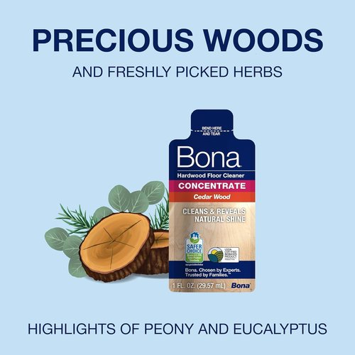 Bona Hardwood Floor Cleaner Concentrate - Cedar Wood Scent, 1 Fl Oz, Pack of 4 | Residue-Free Spray Mop Refill