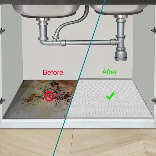 Jacooxi Under Sink Mat 22 x 19, Silicone Under Sink Protector Mat for Kitchen Waterproof, Easy to Clean Bathroom Cabinet Mat Organizers and Storage, Light Grey