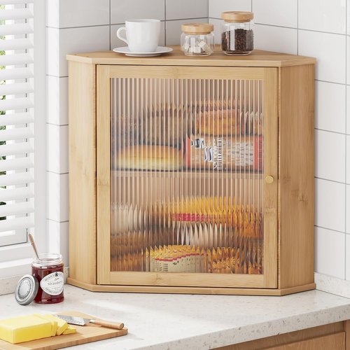Kitsure Bread Box - 2-Tier Bamboo Kitchen Organizer with Magnetic Acrylic Door | 16.5" H for Fresh Bread Storage