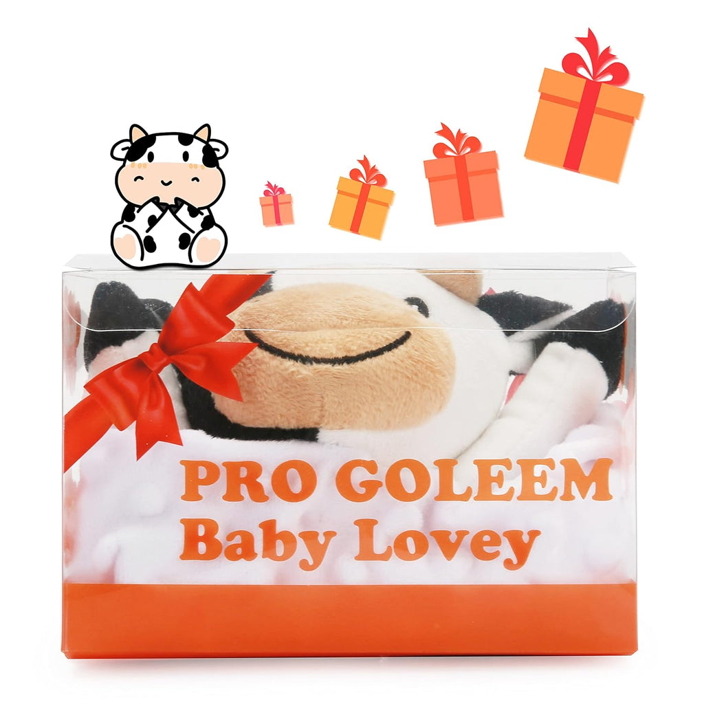 Pro Goleem Cow Security Blanket - Soft Lovey for Newborns | 16-Inch Baby Snuggle Toy