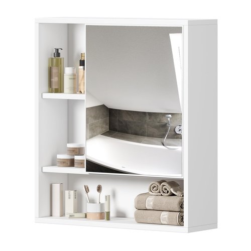 ChooChoo Bathroom Wall Mirror Cabinet, Medicine Cabinet with Single Door and Adjustable Shelf, Over The Toilet Space Saver Storage Cabinet, White