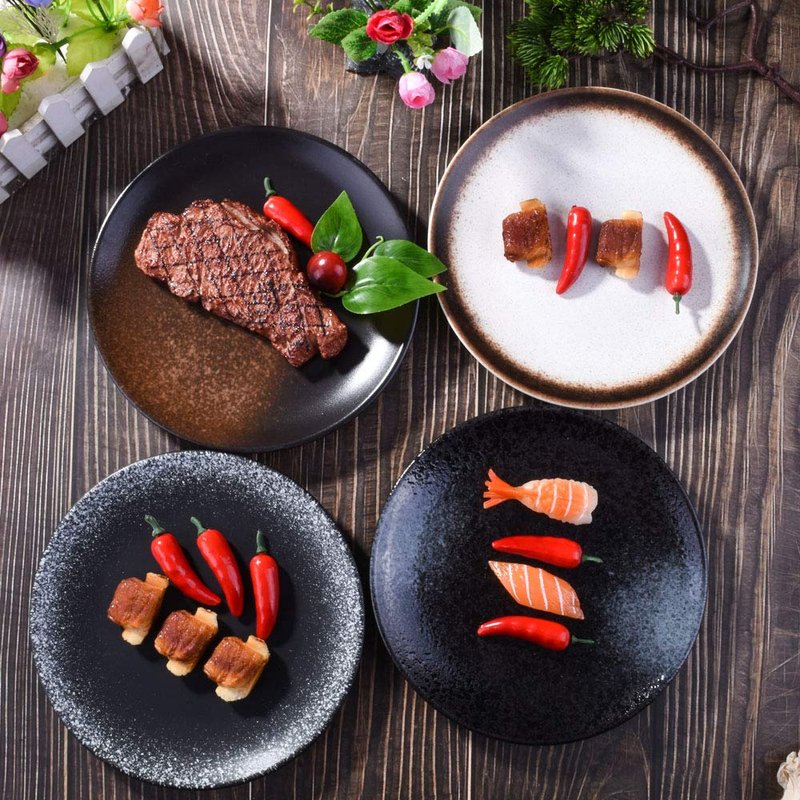 Cerficer 8 Inch Japanese Dinner Plates Set of 4 Ceramic Plates for Cake Salad Noodles Fried Vegetables