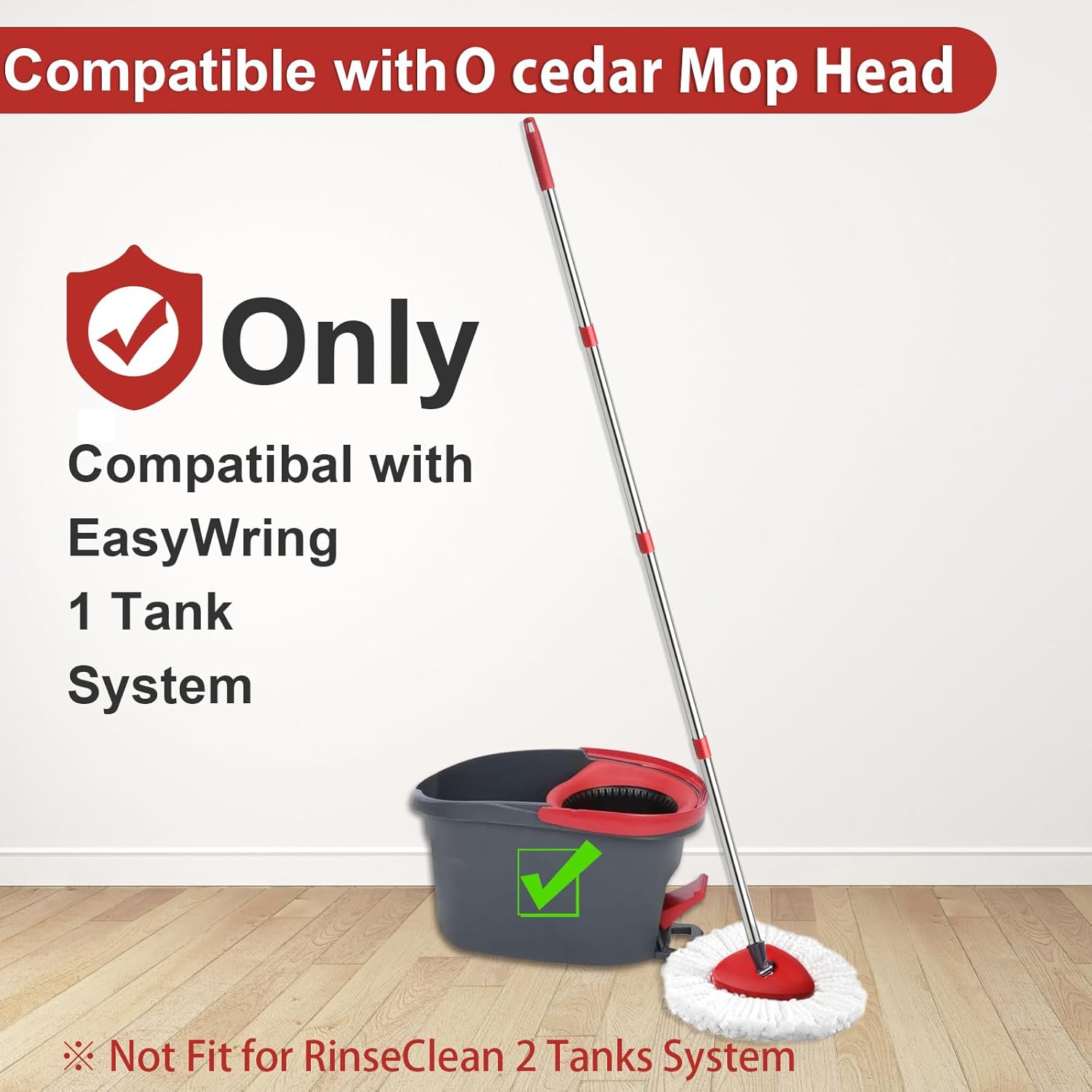 OCedar EasyWring Spin Mop Replacement Set - 2 Mop Heads, 1 Base & Adjustable Handle (30-58in) - White