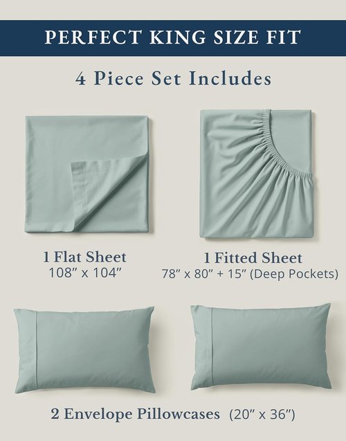 LANE LINEN 100% Organic Cotton King Size Bed Sheets - Soft Percale Bedding Set in French Blue