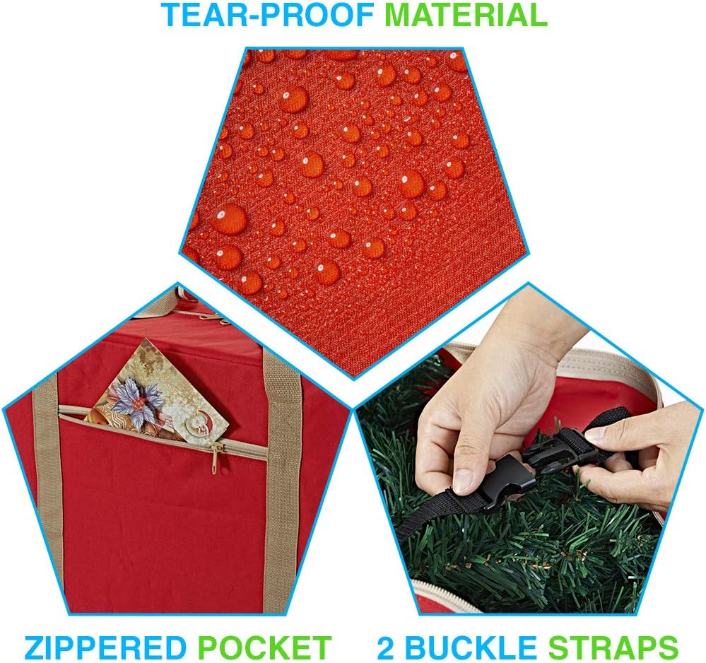 ProPik Christmas Tree Storage Bag - Extra Large Heavy Duty with Wheels | Fits Up to 9 ft Trees, 28"x16"x60", Red