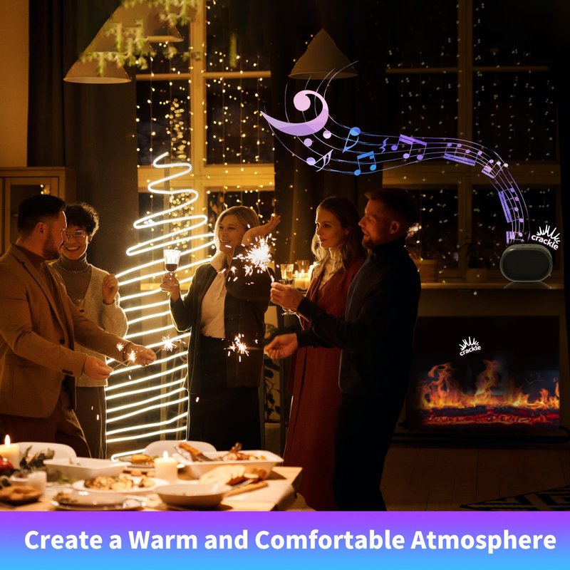 GUSUCIN Fireplace Crackling Sound Maker for Electric Fireplace, Rechargeable Realistic Fireplace Sound Box, Fire Crackler Sound System for Gas Fireplace, Winter Sleep White Noise Machine, Black