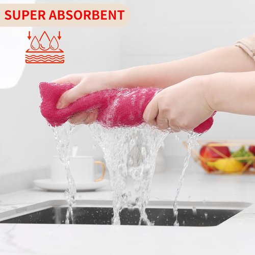 Homaxy Kitchen Dish Cloths - 100% Cotton Waffle Weave, Ultra Soft & Absorbent, 12x12 Inches, Hot Pink | 6-Pack