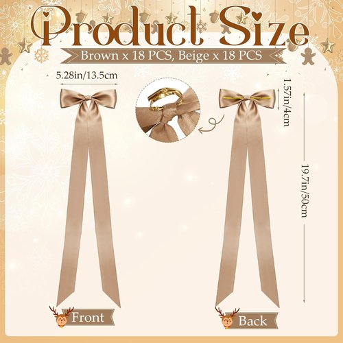 Lyrow 36 Pcs Champagne Ivory Satin Ribbon Bows - Elegant Decor for Weddings, Parties & DIY Projects (19.7" x 5.28")