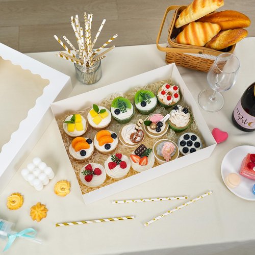 Moretoes 20pcs 14x10x4in Sheet Cake Boxes, White Rectangle Quarter Bakery Boxes with Window, for Cake Pastry Baking Donuts Cupcake Pie Packaging